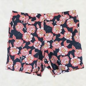 Loft Riviera Tropical Floral Flat Front Shorts Pink Blue Gray White - sz 6